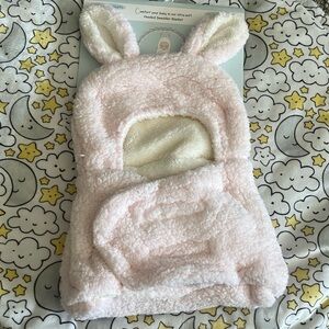 Fuzzy Pink Bunny Hooded Swaddle Wearable Blanket